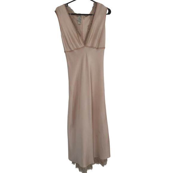 St. John Evening Pale Rose Satin Slip Dress Lace Trim Size 6 – Vintage Glam - Picture 2 of 14